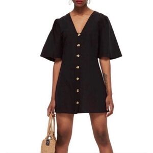 Topshop Women’s Black Button Down Linen/Cotton Dress Size 2 Office‎ Travel